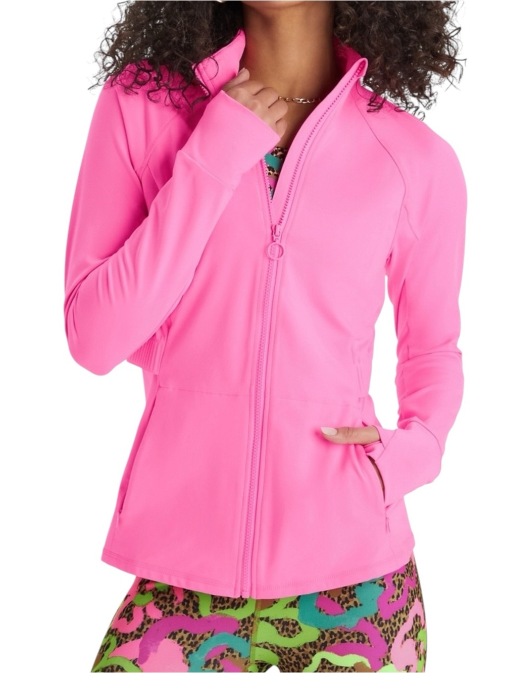 Fabletics Trinity Performance Jacket - Electric Rose Neon Hot Pink XL